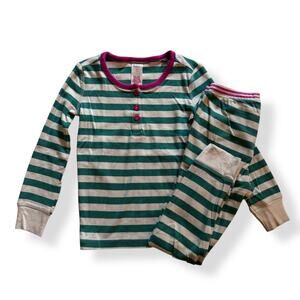 Mini Boden green stripe / pink trim pajamas